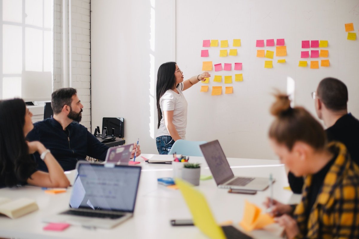 Startup team collaborating on digital strategy