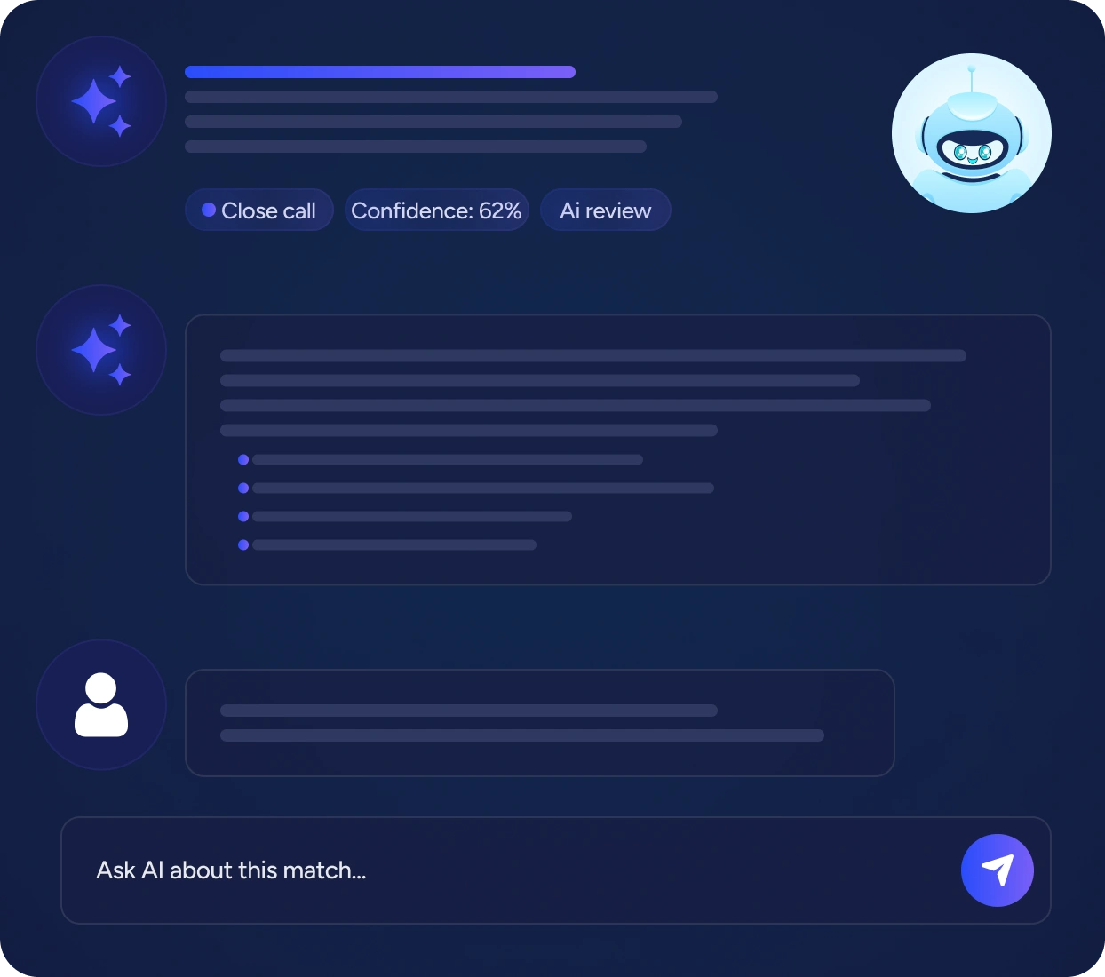 CABVI AI close-call review screenshot for product matching software