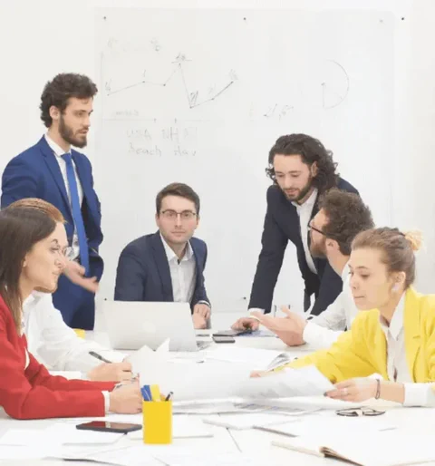 Cross-functional team collaborating on custom software development