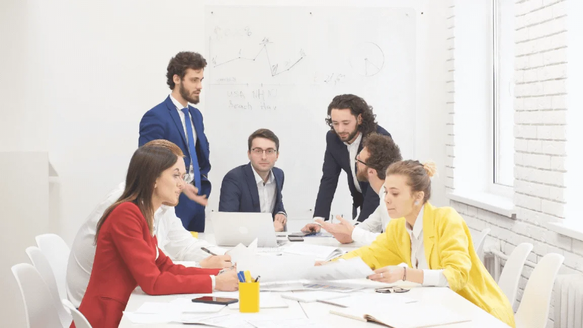 Cross-functional team collaborating on custom software development