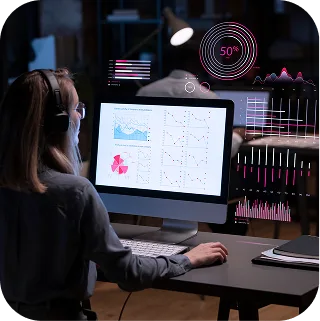 Analyst reviewing custom CRM analytics dashboard during software consultation