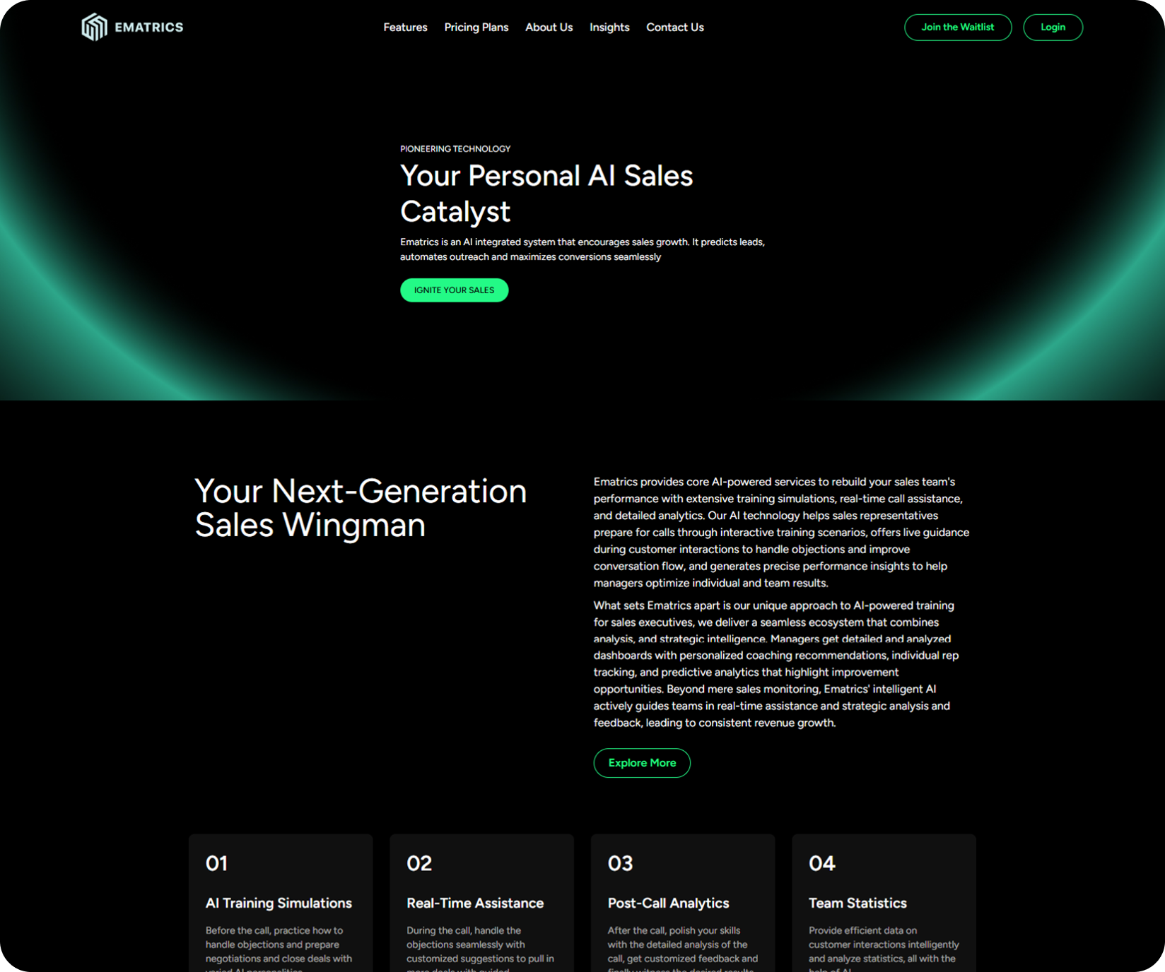 Ematrics AI sales catalyst website built by Suave Creators
