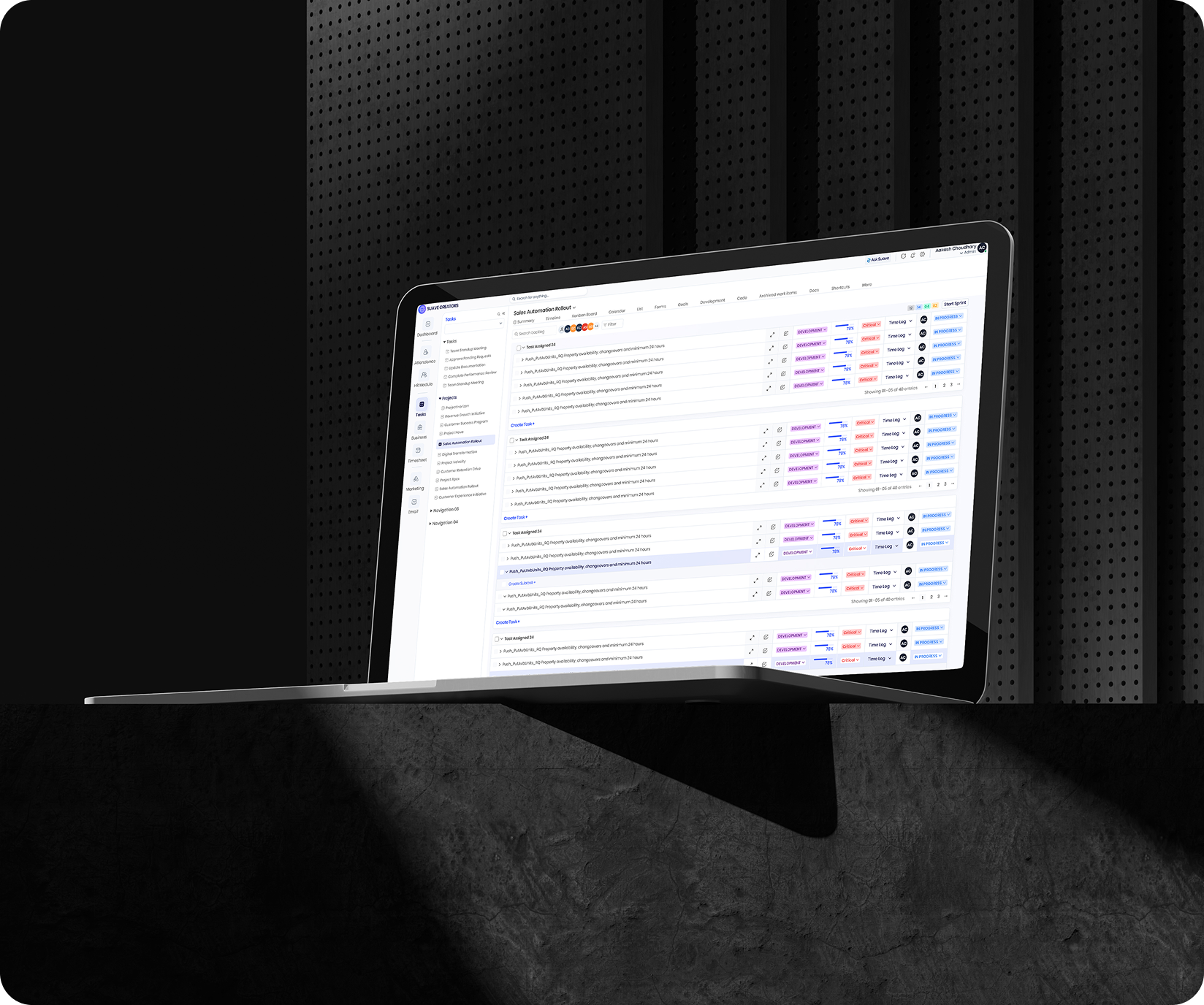 Sales automation project dashboard software by Suave Creators
