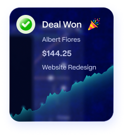 Deal won notification tile for Albert Flores website redesign in Suave AI sales CRM